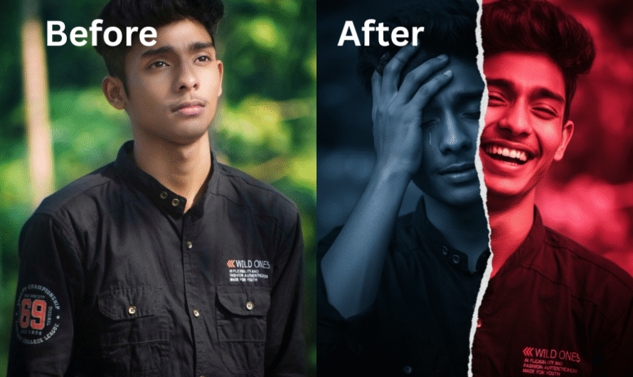 Emotional Portrait – AI Split Face Photography with Dual Emotions