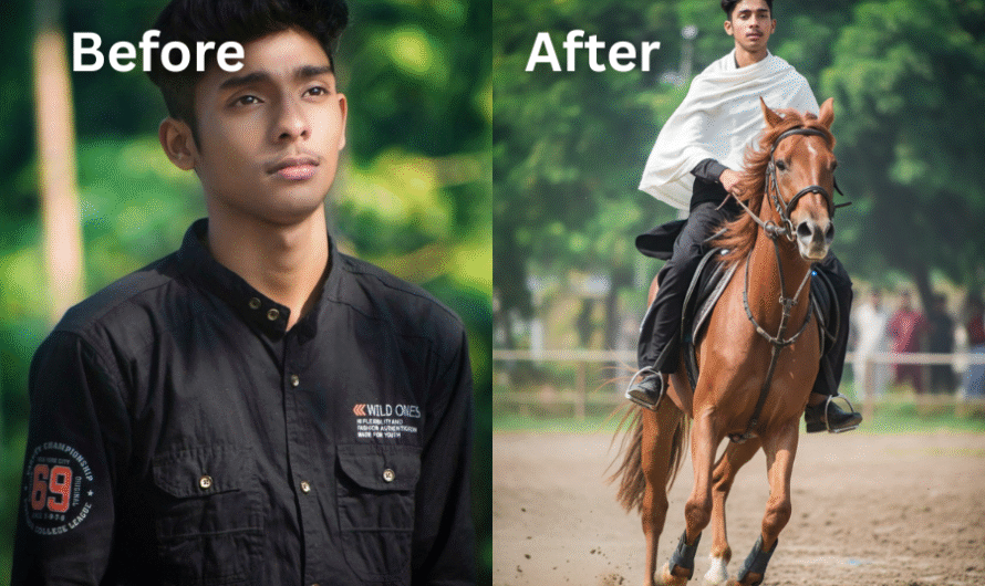 🐎 Dynamic AI Portrait – Man in Black Shalwar Kameez Riding a Brown Horse