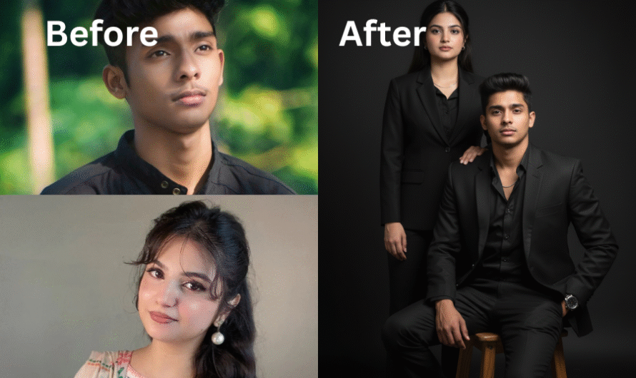 🖤 Powerful Black Suit Couple Portrait – Cinematic Studio Photography