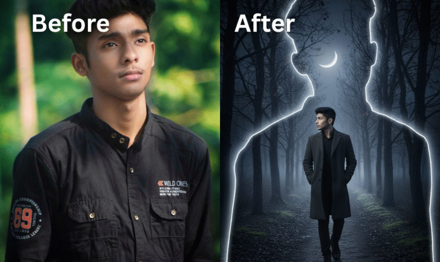 Moonlight Forest Photography – A Man Walking the Path Alone